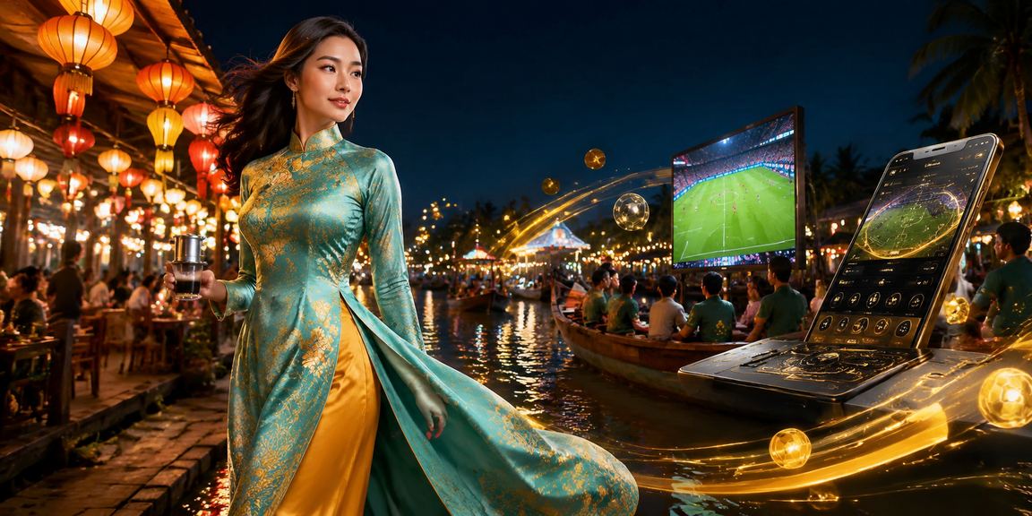 Người phụ nữ mặc áo dài tham gia trò chơi bài trực tuyến tại vùng Mekong